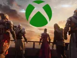 Postacie w zbrojach patrzą na zachód słońca z zielonym logo Xbox.